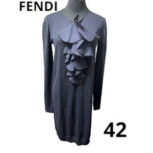 FENDI Black ruffle front wool sweater dress sz S IT 42 best on 6